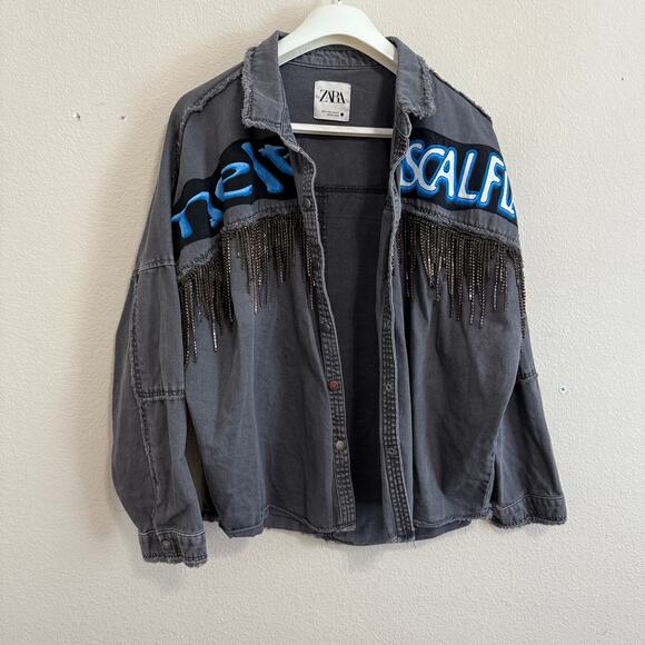 ZARA Oversized Embellished Shacket w/Rascal Flats Graphic Tee Size XL - Picture 2 of 10